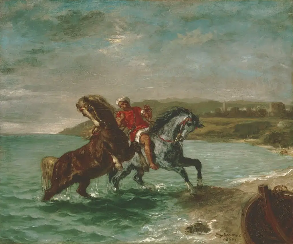 Horses Leaving the Sea in Detail Eugene Delacroix